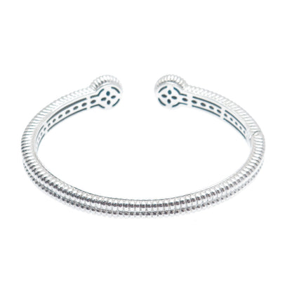 925 Sterling Silver Real Sleeping Beauty Turquoise Gem Ribbed Cuff Bracelet 7.5"