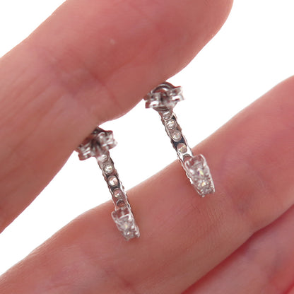 925 Sterling Silver Round-Cut C Z Hoop Earrings