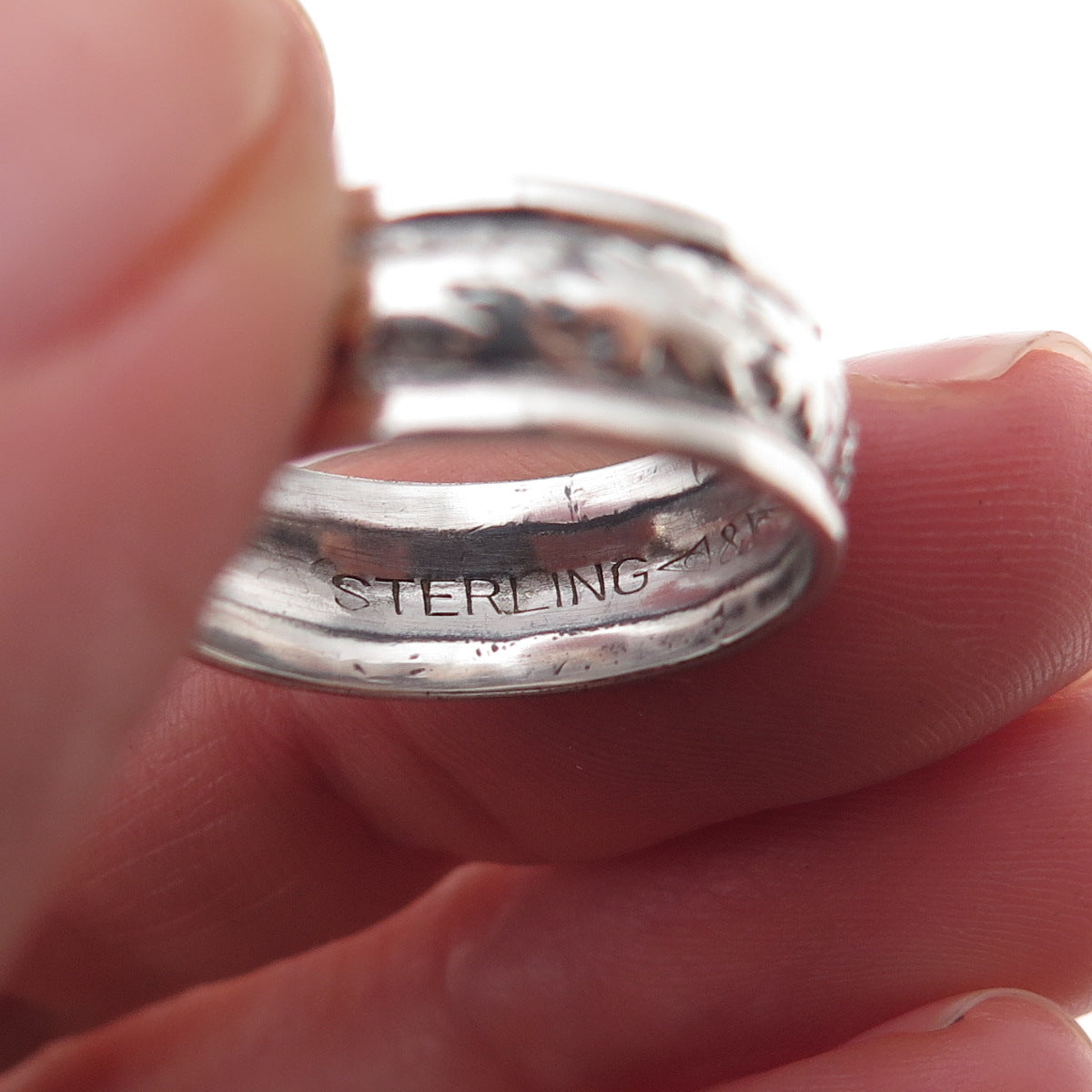 Clark & Coombs 925 Sterling Silver Antique Art Deco Floral Band Ring Size 7.25