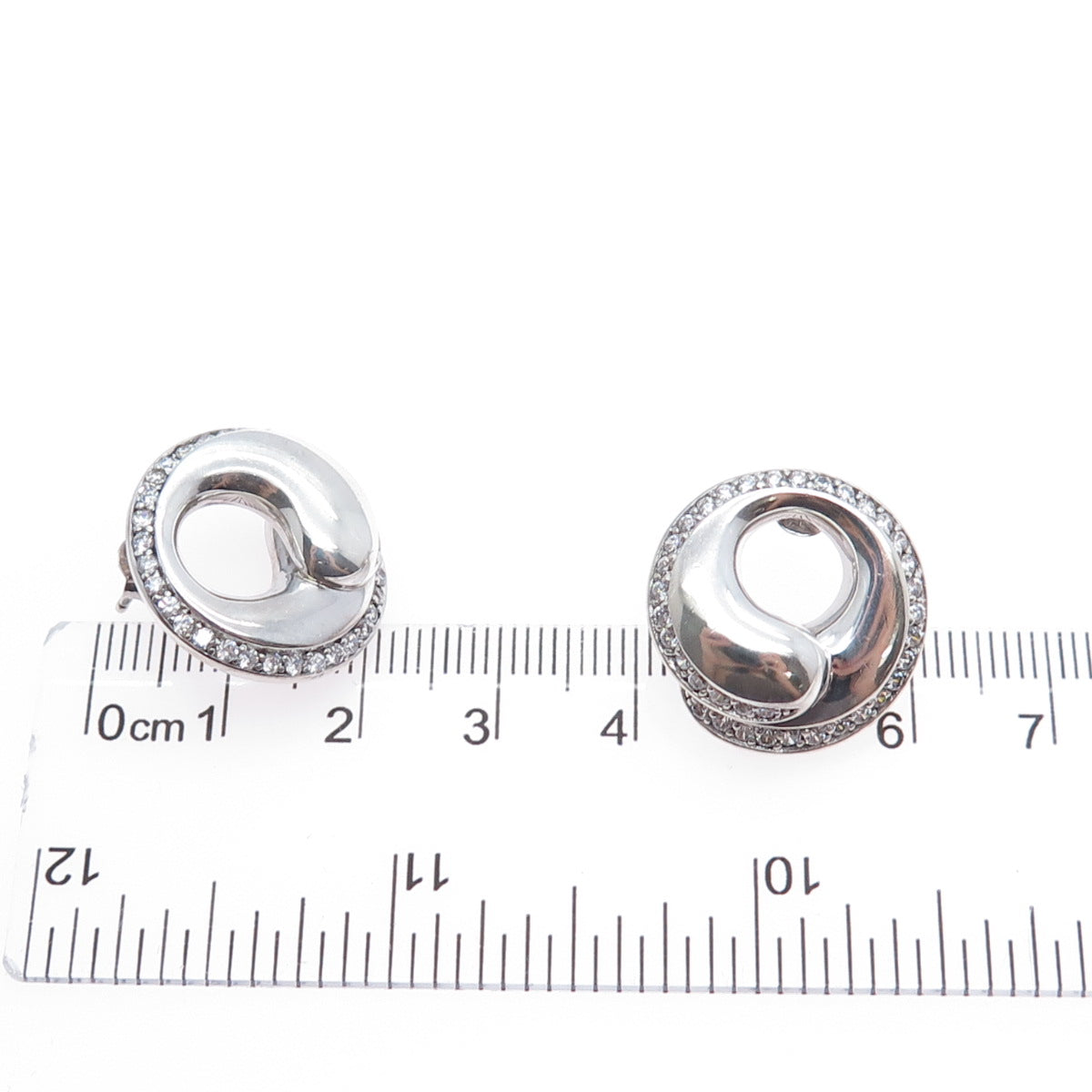 925 Sterling Silver Round-Cut C Z Modernist Crescent Earrings