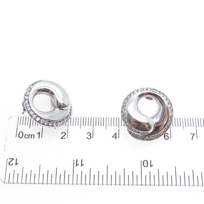 925 Sterling Silver Round-Cut C Z Modernist Crescent Earrings