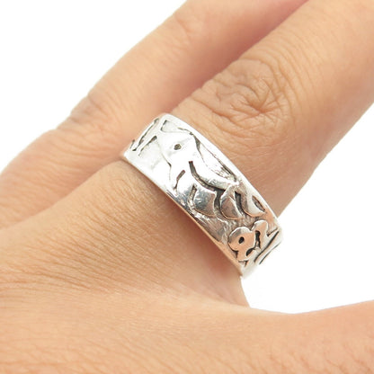 925 Sterling Silver Vintage Ethnic Symbols Band Ring Size 9.75