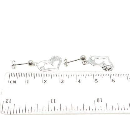 925 Sterling Silver Diamond-Cut Heart Dangle Earrings