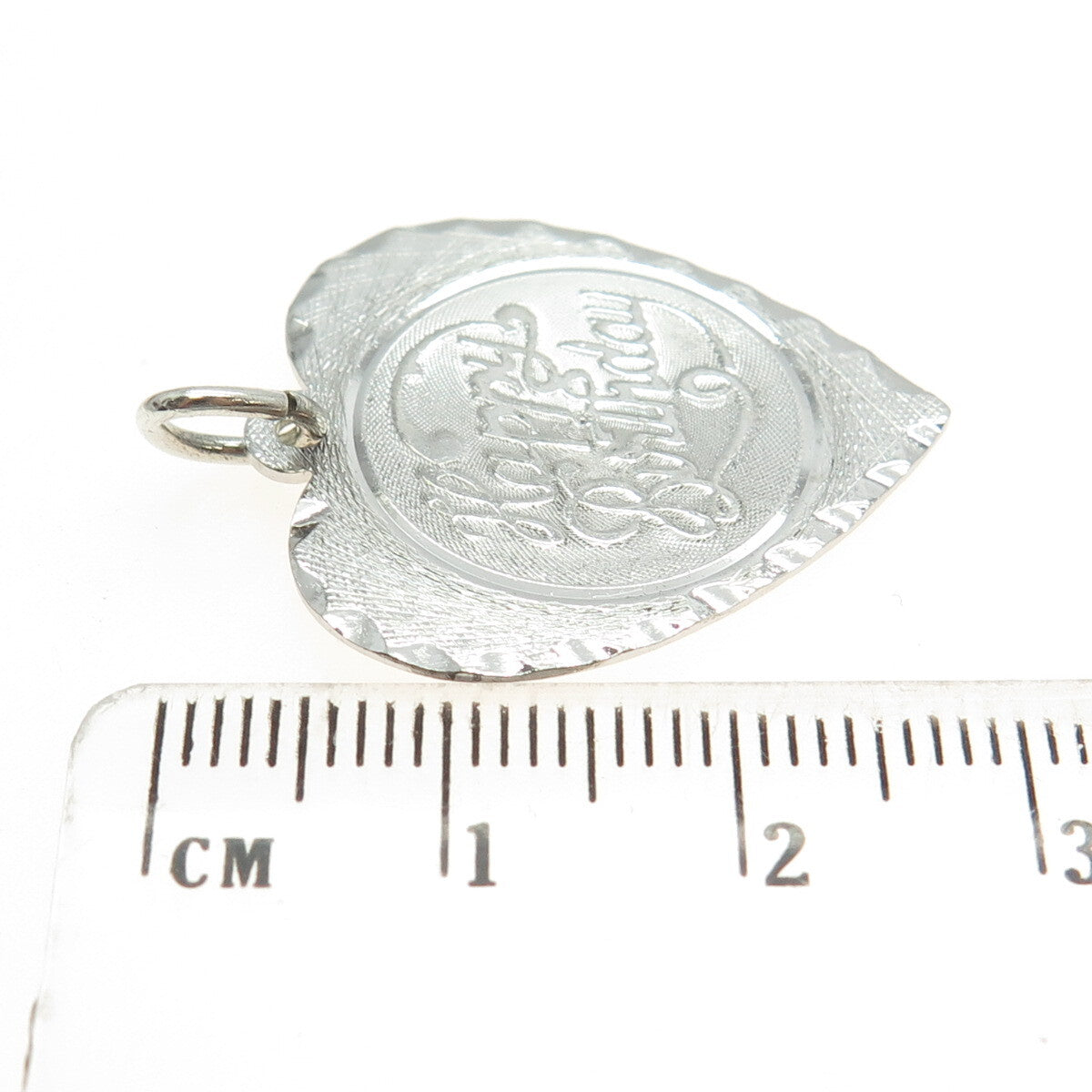925 Sterling Silver Vintage Happy Birthday Heart Tag Pendant