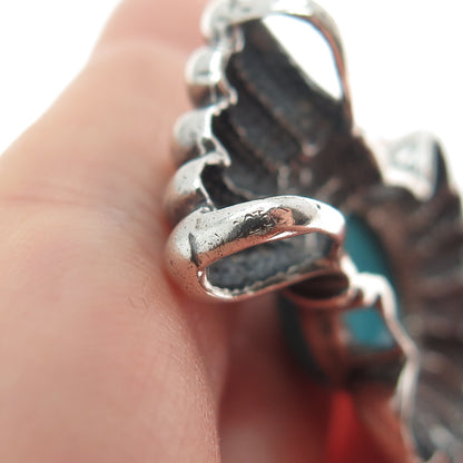 925 Sterling Silver Vintage Southwestern Real Kingman Turquoise Oxidized Pendant