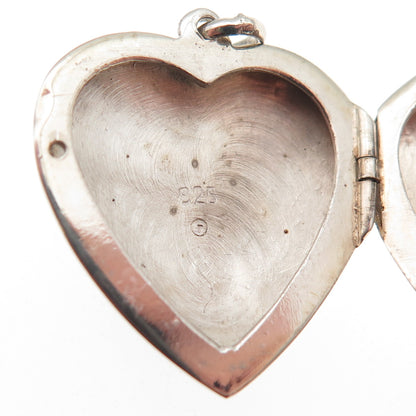 925 Sterling Silver Vintage Real Black Onyx Heart Locket Charm Pendant