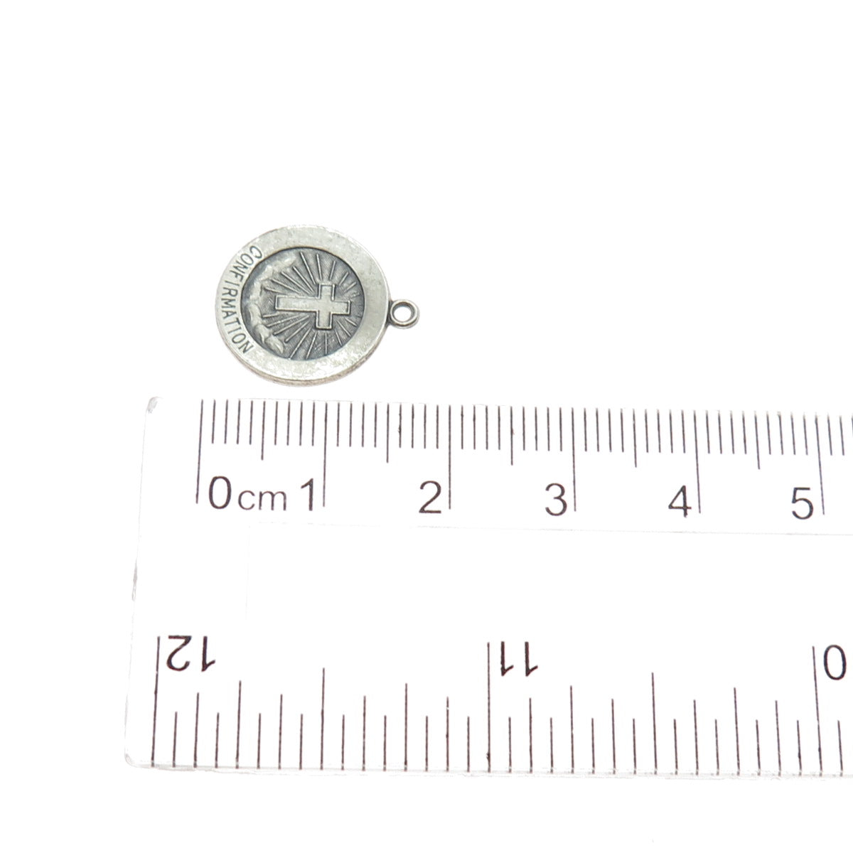 925 Sterling Silver Vintage Confirmation Cross Medal Minimalist Charm Pendant