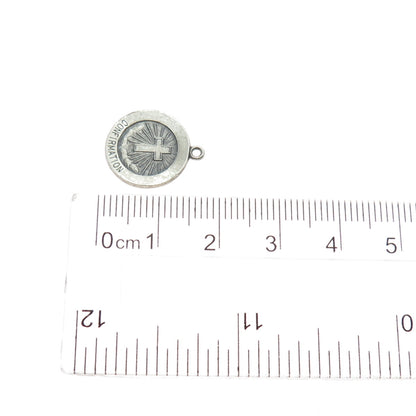 925 Sterling Silver Vintage Confirmation Cross Medal Minimalist Charm Pendant