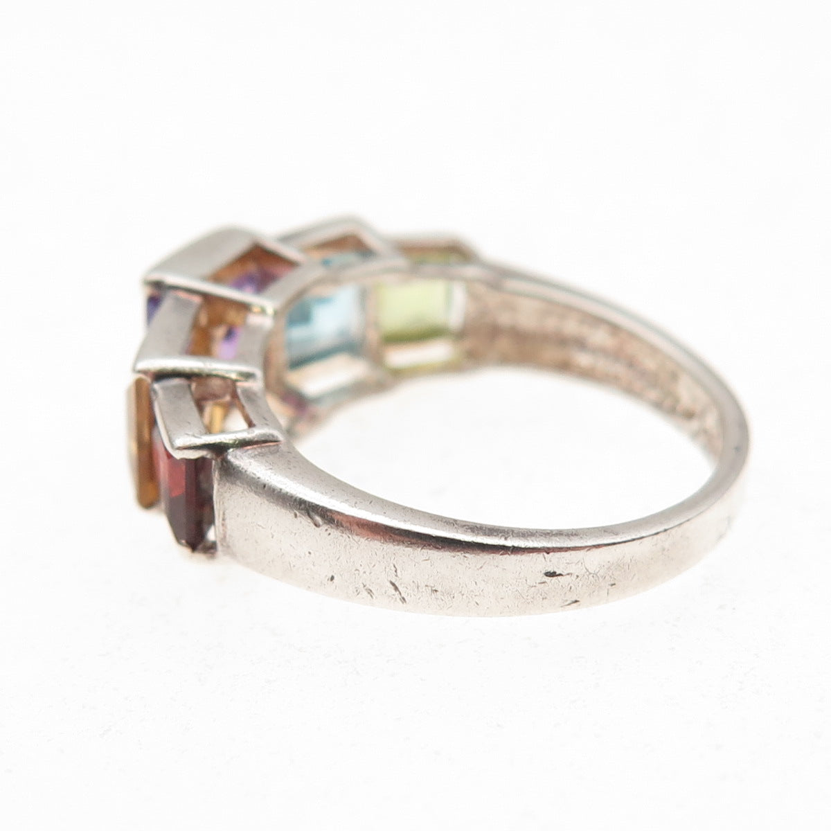 925 Sterling Vintage Real Amethyst Blue Topaz Peridot Citrine Garnet Ring Size 6
