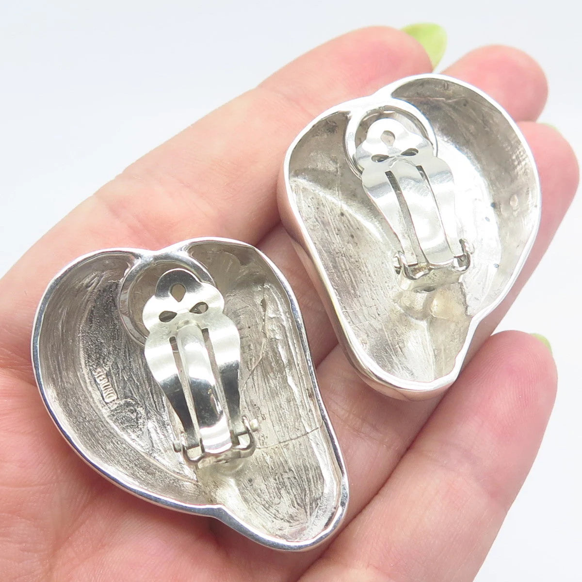 925 Sterling Silver Vintage Modernist Clip On Earrings