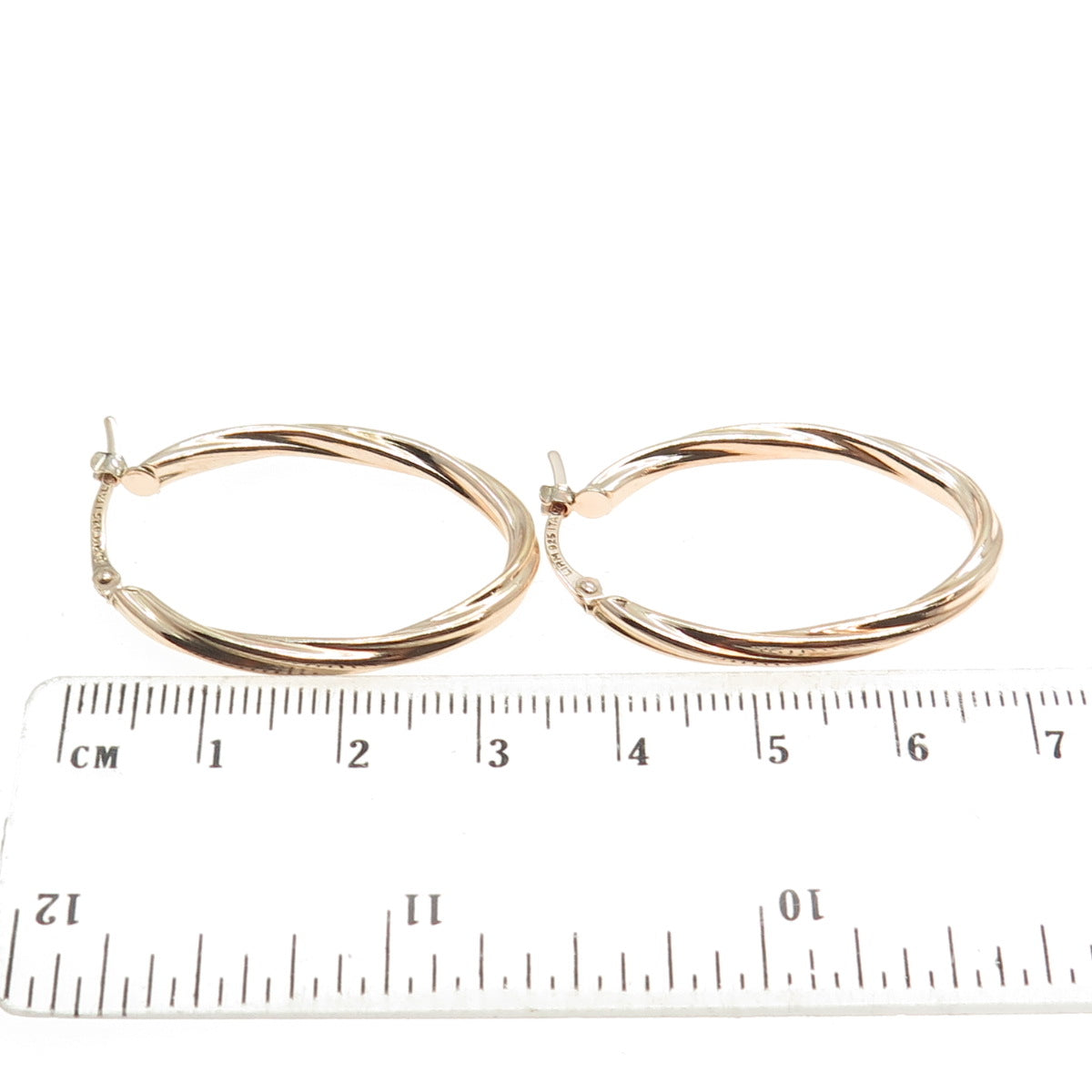 LIRM 925 Sterling Silver Rose Gold Plated Italy Twisted Hoop Earrings