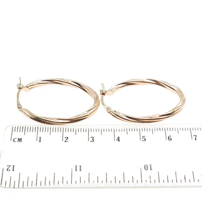 LIRM 925 Sterling Silver Rose Gold Plated Italy Twisted Hoop Earrings