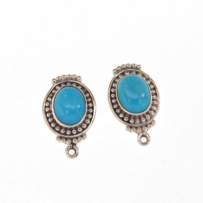 925 Sterling Silver Vintage Real Sleeping Beauty Turquoise Jacket Earrings