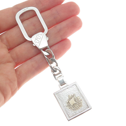 18K Yellow Gold 925 Sterling Silver Vintage Italy Sail Ship Key Fob Chain Holder