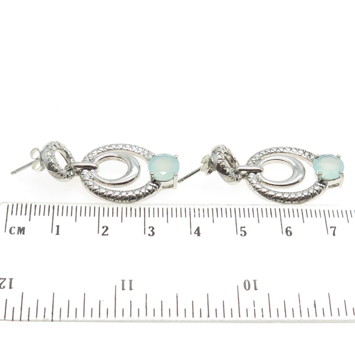 925 Sterling Silver Real Milky Aquamarine Door Knocker Earrings