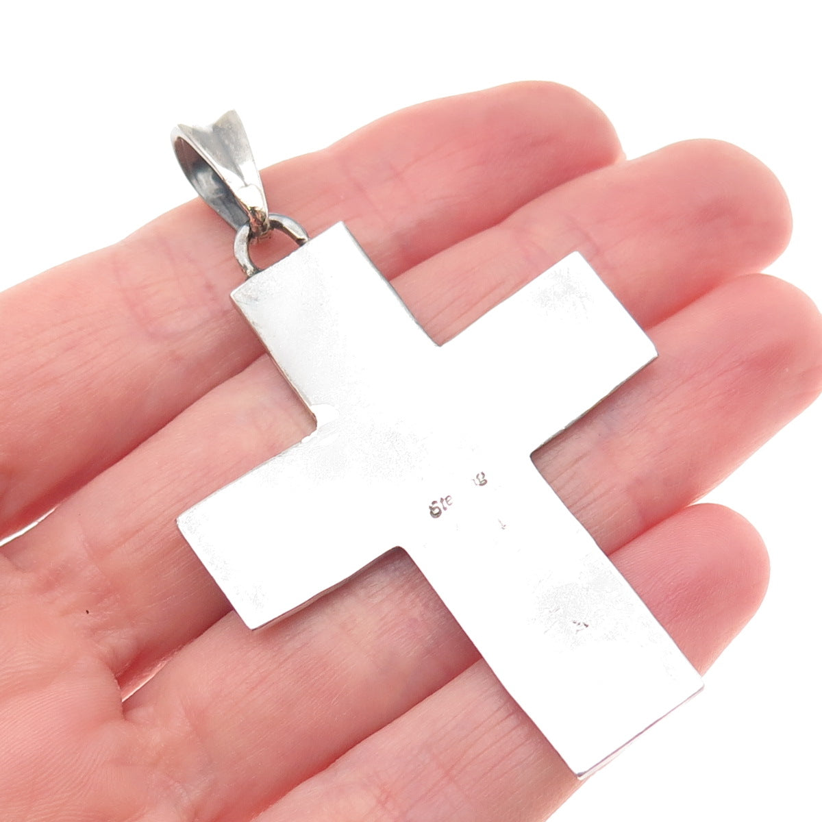 Old Pawn 925 Sterling Silver Vintage Southwestern Cross Oxidized Tribal Pendant