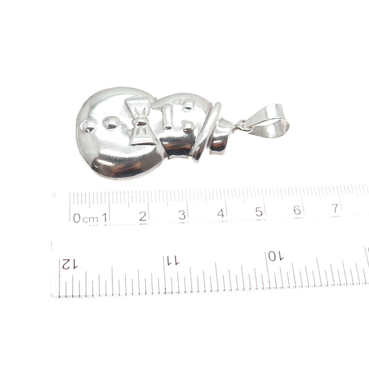 925 Sterling Silver Vintage Snowman Puffy Pendant