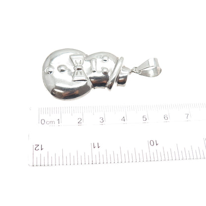 925 Sterling Silver Vintage Snowman Puffy Pendant