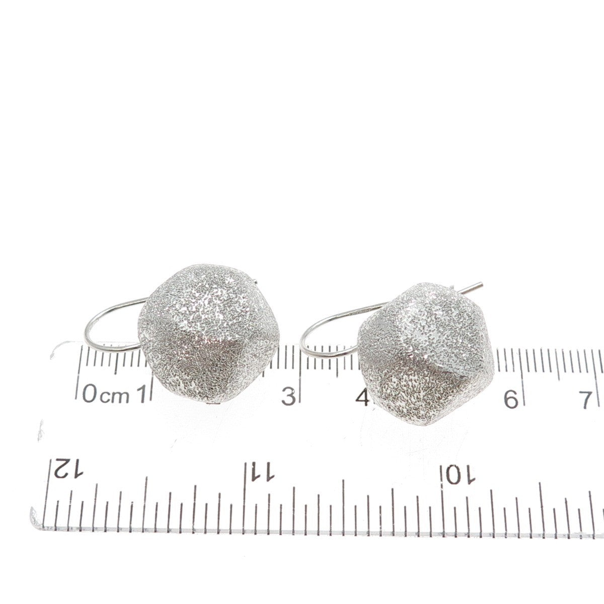 925 Sterling Silver Vintage Italy Modernist Textured Drop Bead Earrings