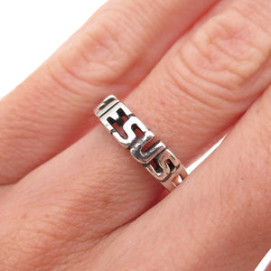 925 Sterling Silver Vintage Jesus Oxidized Name Ring Size 5.5