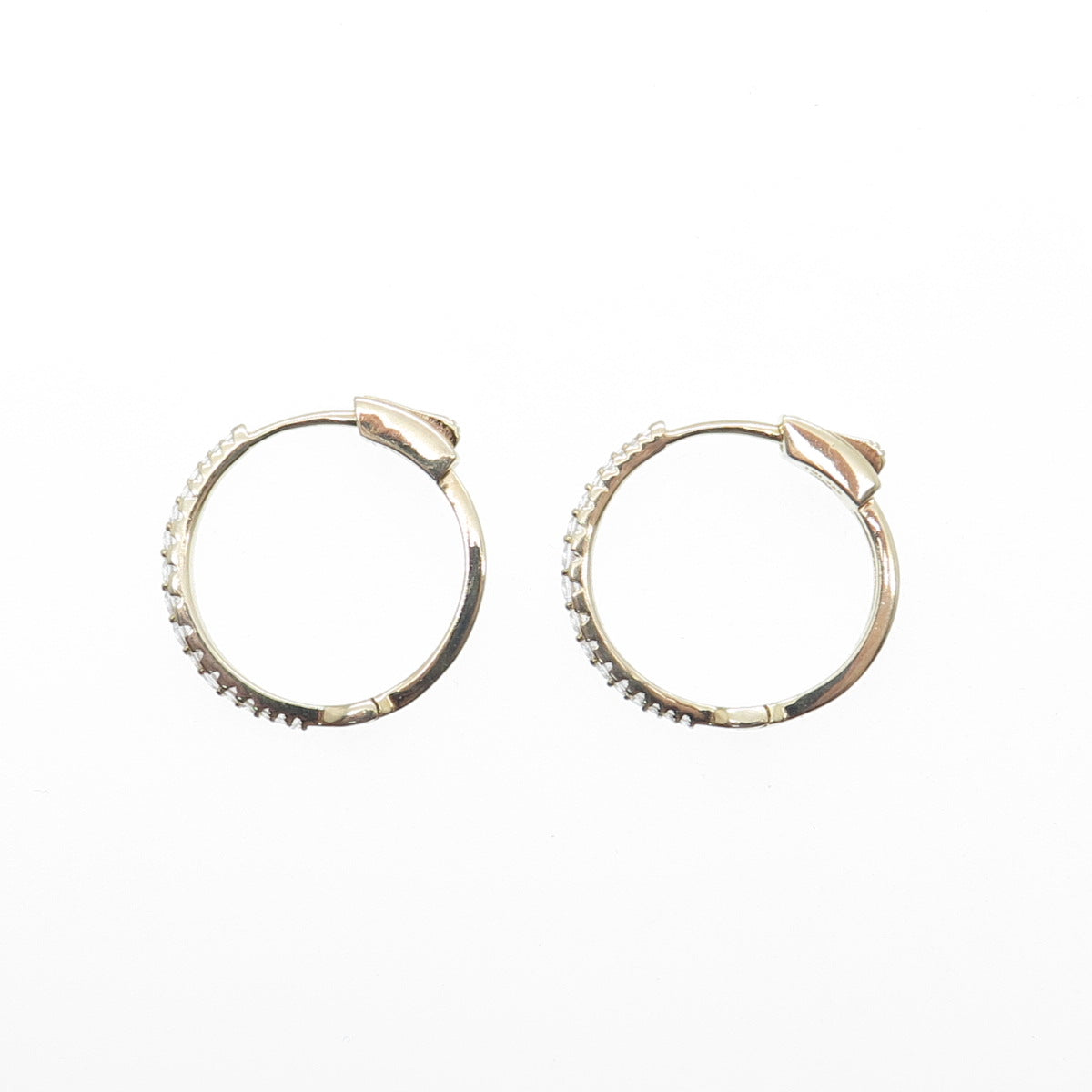 925 Sterling Silver Gold Plated Round-Cut Graduated C Z Hoop Earrings