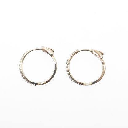 925 Sterling Silver Gold Plated Round-Cut Graduated C Z Hoop Earrings