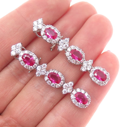 925 Sterling Silver Lab-Created Ruby & C Z Dangle Earrings