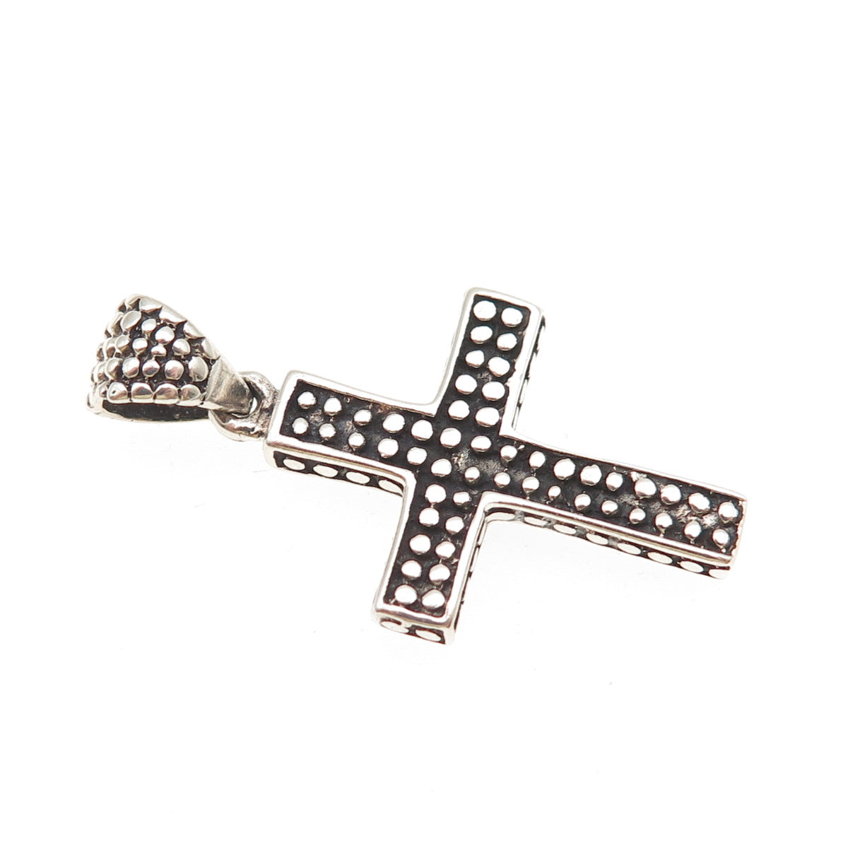 925 Sterling Silver Vintage Dotted Cross Oxidized Charm Pendant