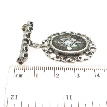 PGG 925 Sterling Silver Vintage Mexico Real Abalone Shell Ornate Pin Brooch