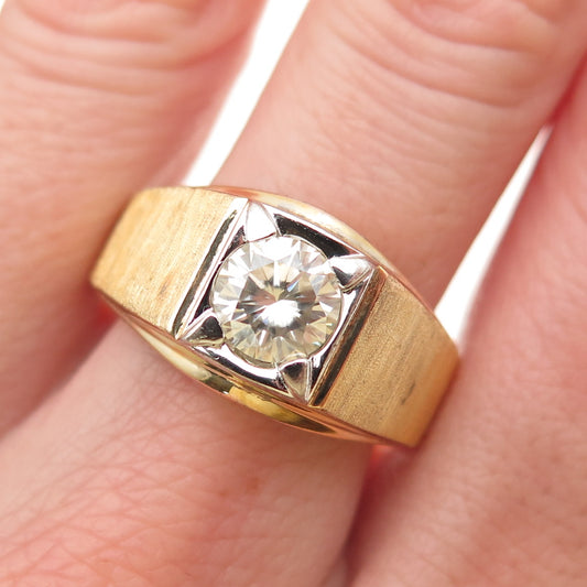 925 Sterling Silver Gold Plated Real Round-Cut Moissanite Ring Size 11