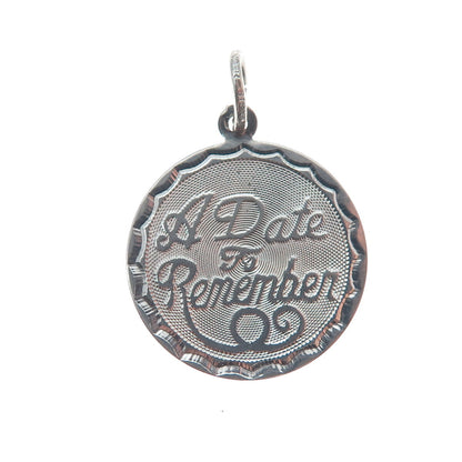 925 Sterling Silver Vintage "A Date To Remember" Charm Pendant