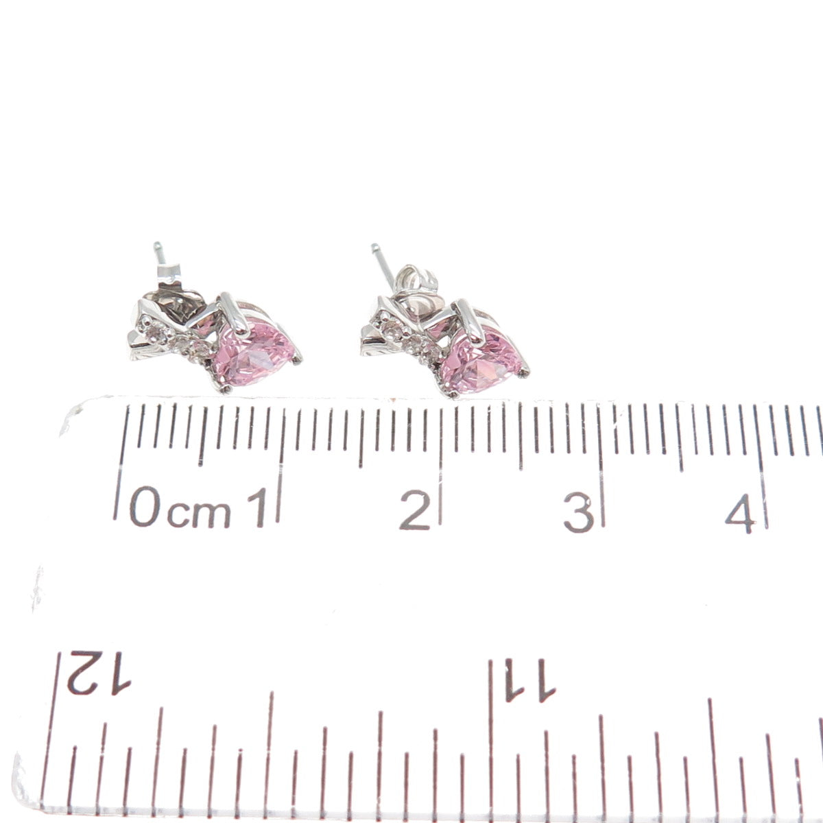 925 Sterling Silver Heart-Cut Pink & Round-Cut White C Z Earrings