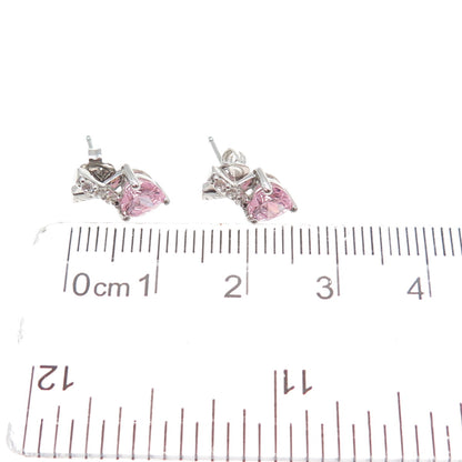 925 Sterling Silver Heart-Cut Pink & Round-Cut White C Z Earrings