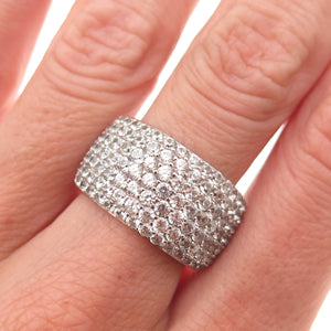 925 Sterling Silver Vintage Real Round-Cut White Topaz Ring Size 7.25