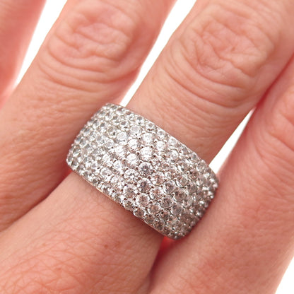 925 Sterling Silver Vintage Real Round-Cut White Topaz Ring Size 7.25