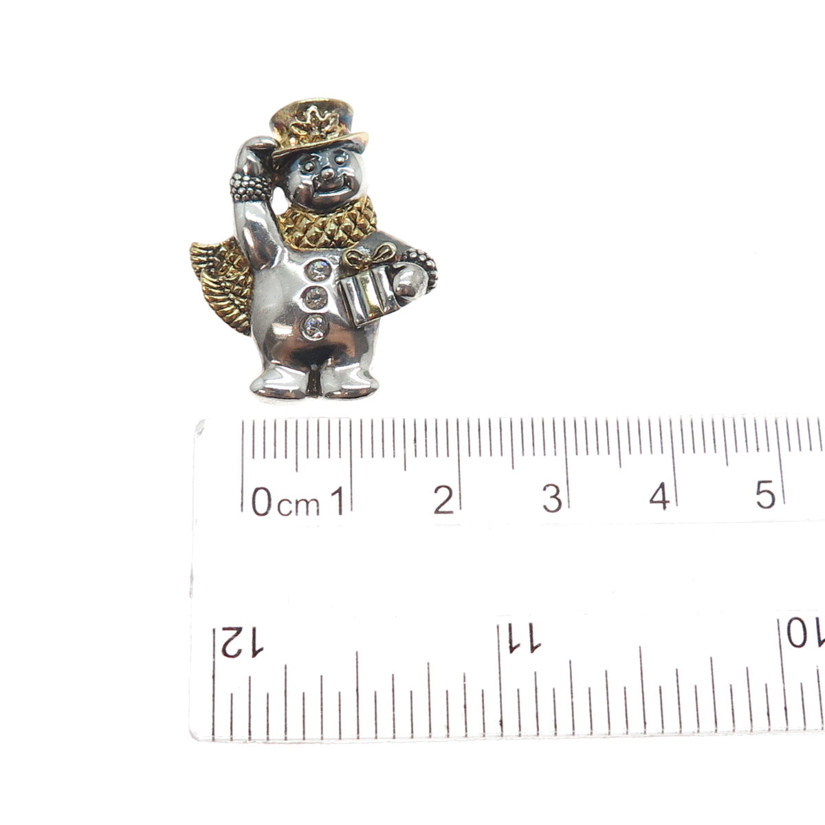 LENOX 925 Sterling Silver 2-Tone Vintage C Z Snowman Slide Pendant