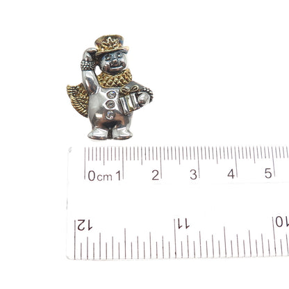 LENOX 925 Sterling Silver 2-Tone Vintage C Z Snowman Slide Pendant