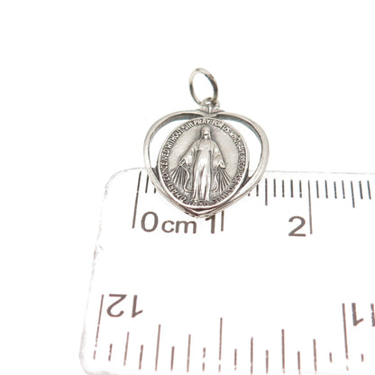 925 Sterling Silver Antique Art Deco St. Mary Heart Oxidized Mini Charm Pendant