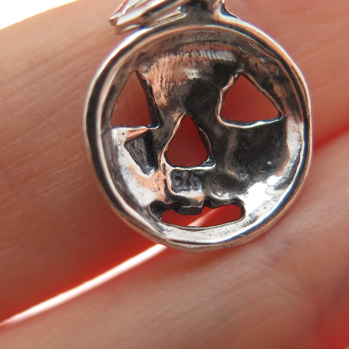 925 Sterling Silver Vintage Halloween Pumpkin Mask Minimalist Charm Pendant