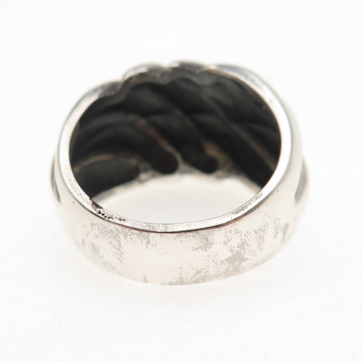 Joseph Masaniello 925 Sterling Silver Vintage Modernist Oxidized Ring Size 7.75
