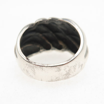 Joseph Masaniello 925 Sterling Silver Vintage Modernist Oxidized Ring Size 7.75