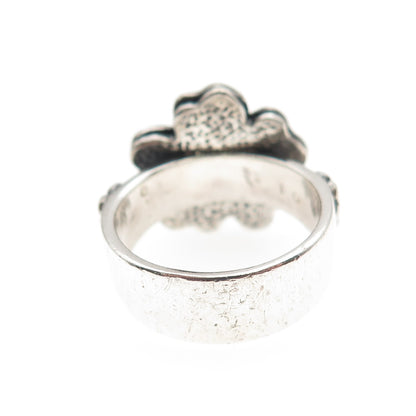 925 Sterling Silver 14K Gold Vintage Israel Flower Oxidized Ring Size 6