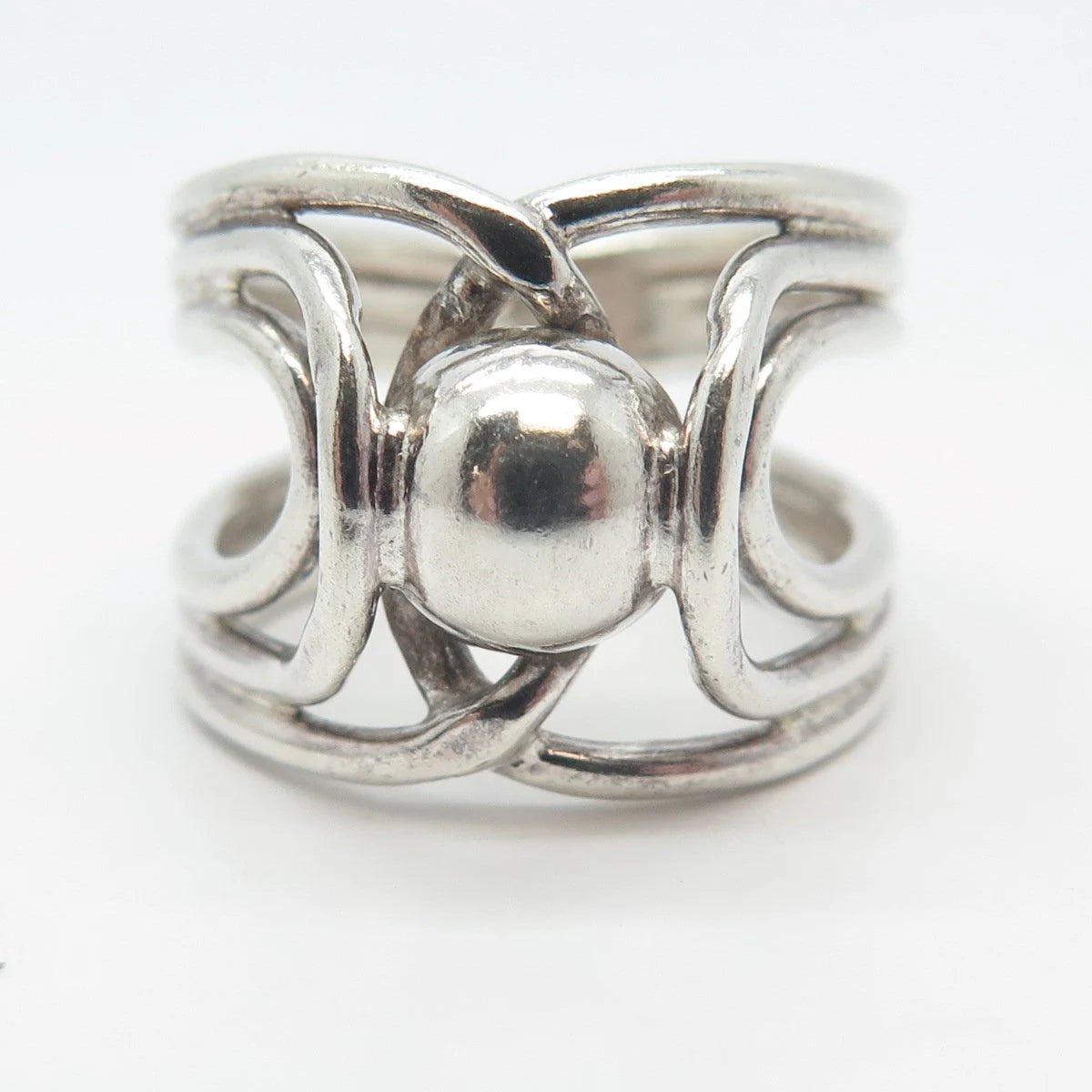 925 Sterling Silver Vintage Modernist Wide Ring Size 7.5