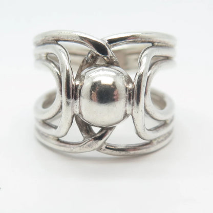 925 Sterling Silver Vintage Modernist Wide Ring Size 7.5