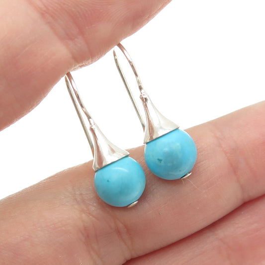 925 Sterling Silver Vintage Real Turquoise Gemstone Hook Earrings