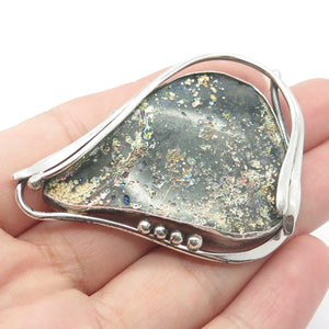 925 Sterling Silver Vintage Roman Glass Beaded Modernist Pin Brooch