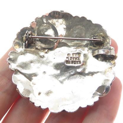 935 Silver 2-Tone Vintage Israel Real Tiger Eye Black Agate & Opal Pin Brooch