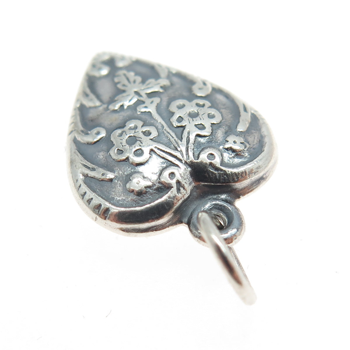 925 Sterling Silver Antique Art Deco Ornate Heart Charm Pendant