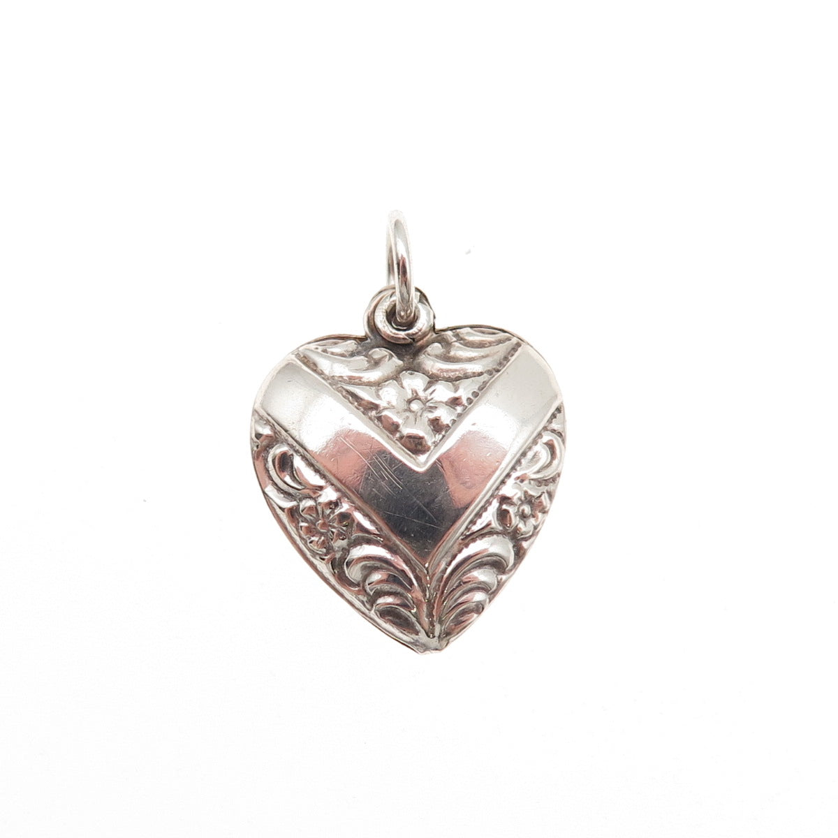 925 Sterling Silver Antique Art Deco V-Shape Chatelaine Heart Mini Charm Pendant