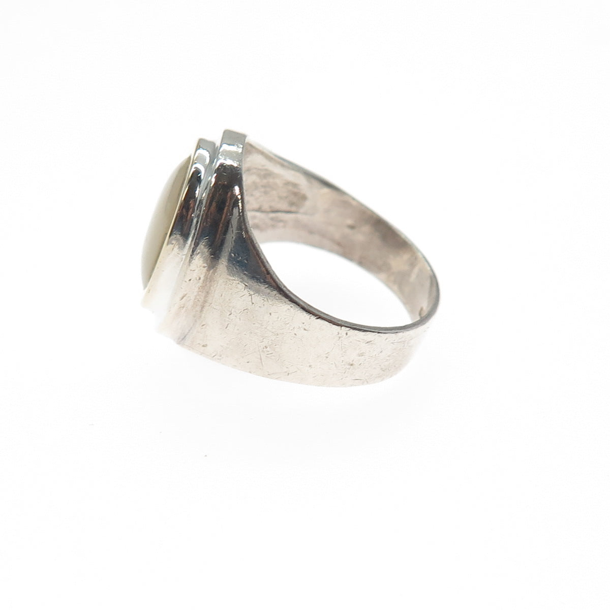 18K Gold & 950 Silver Vintage Real Mother-of-Pearl Modernist Ring Size 7.25